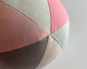 Girls Pink Gray Cloth Ball, Hand Eye Coordination, Stuffed Fabric Ball, Handmade Kids Toy, Large Cloth Ball, Jingle Bell Ball, Indoor Toy