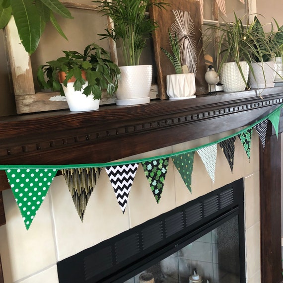 St. Patrick's Day Fabric Bunting Garland - Green, White & Orange Scalloped, 18 Inches Long - View #3