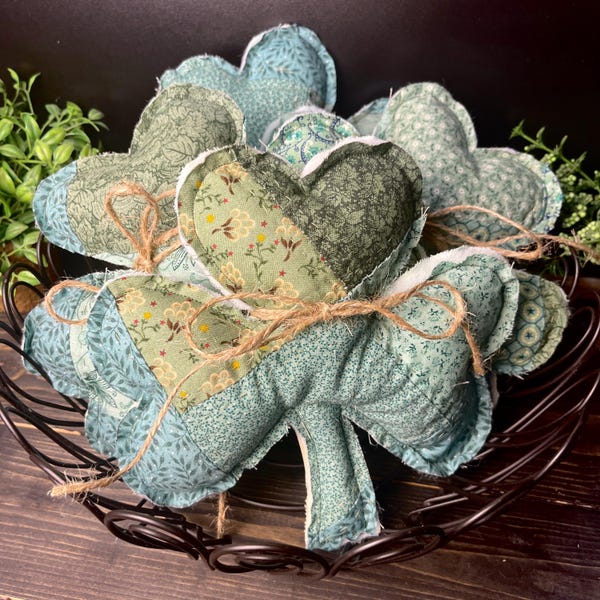 Shamrock quilted pillow, St. Patrick's Day decor, handmade and upcycled from a vintage quilt, tiered tray or dough bowl decoration