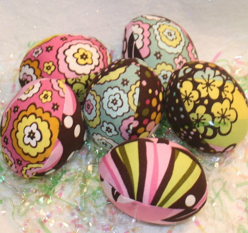 Handmade Fabric Easter Eggs, Easter Decoration, Stuffed Cloth Easter Eggs, Chocolate Lollipop, Children's Basket Filler, 6 eggs total image 4
