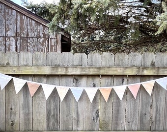 Neutral pennant bunting, white cream beige tan, rustic wedding decor, fabric banner, nursery decor, baby shower, standard or mini available