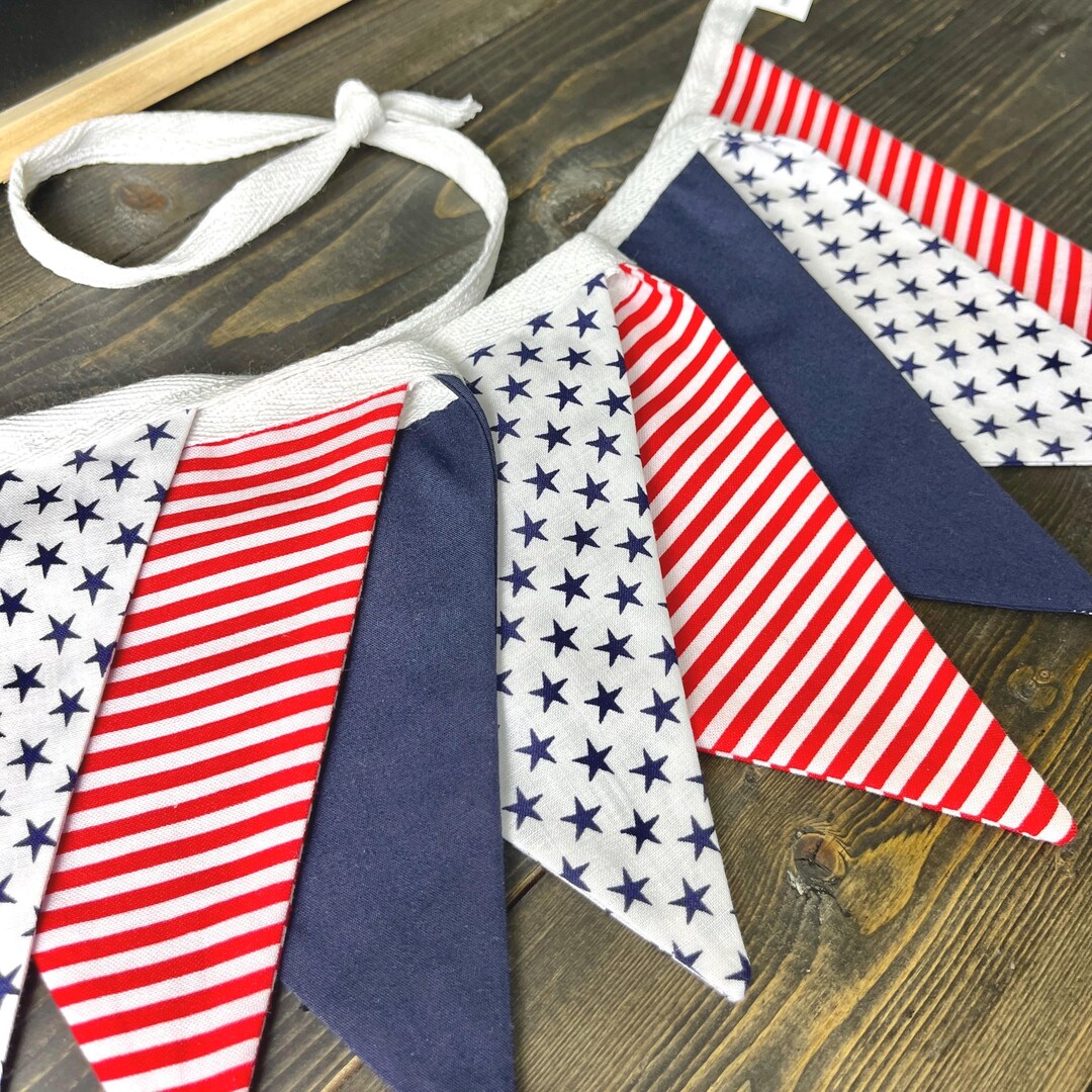 Stars and Stripes 4th of July Pennant Bunting, Primitive Handmade ...