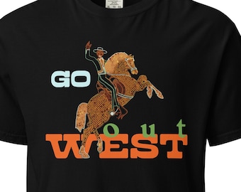 Go Out West Cowboy camiseta negra de peso pesado - Camiseta Vintage Vegas - camiseta de vaquero vintage - camiseta retro - Vegas Lover Gift - regalo de vaquero