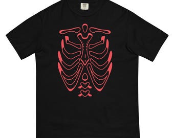 Skeleton Black/Red Unisex garment-dyed heavyweight t-shirt - Halloween Skeleton Tshirt - Gifts for Halloween- Halloween Costume