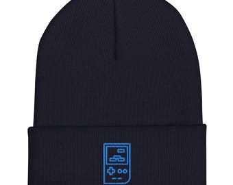 Old School Gaming - Hellblau/Navyblau - Beanie Mütze - Geschenk für Gamer - Retro Gaming Geschenk