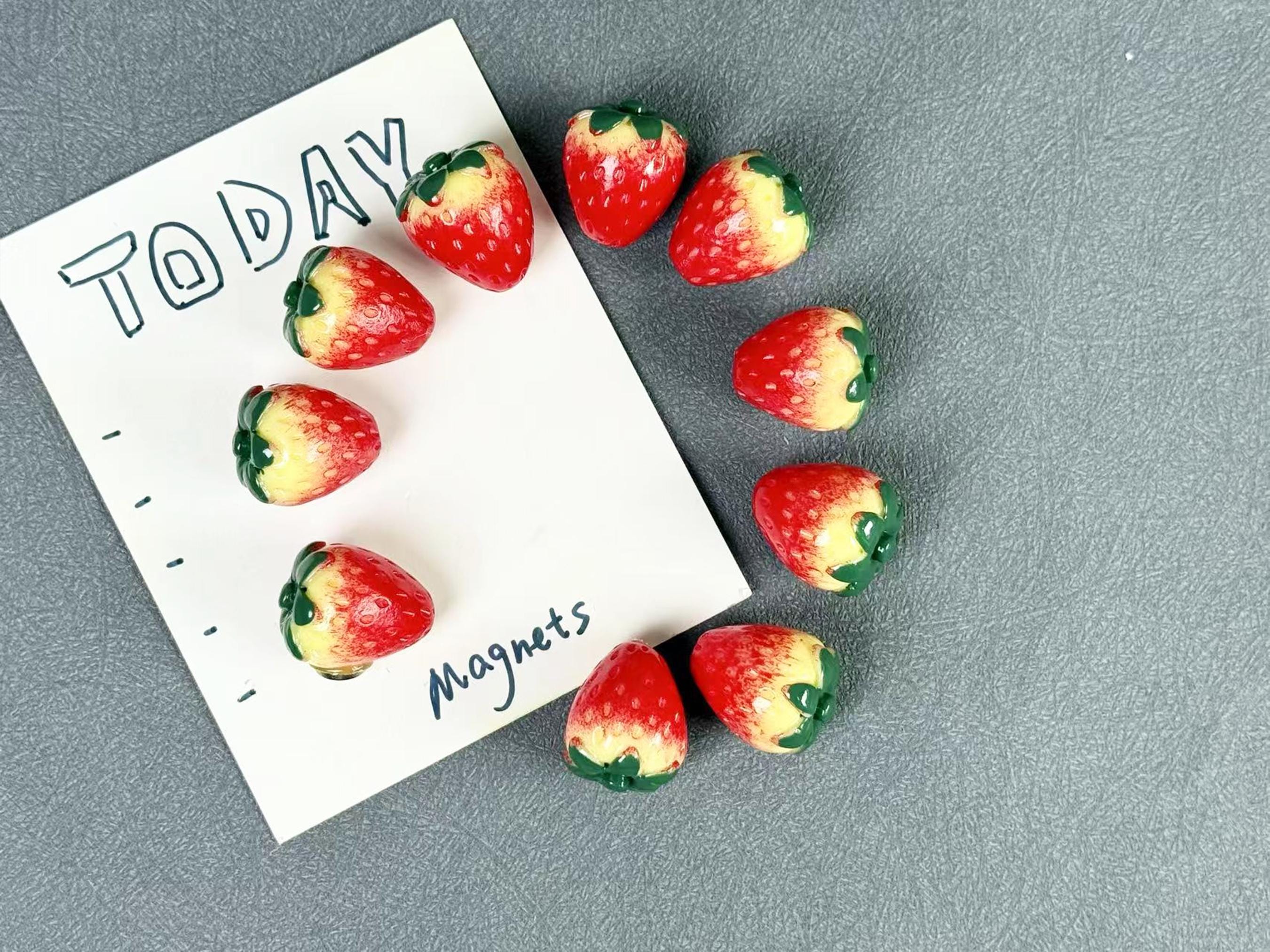 Strawberry Refrigerator Magnets Kitchen Decor Set of 10, Mini Fruit Fridge Magnets Home Decor Gifts, 10PCS Adorable Tiny Strawberry Magnets