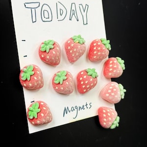 10PCS Strawberry Refrigerator Magnets Kitchen Decor Art, Miniature Fruit Fridge Magnets Home Decor Gift, Adorable Tiny Strawberry Magnet Set