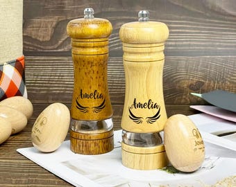 Personalized Engraved Wooden Salt and Pepper Grinder, Wooden Salt Grinder, Engraved Salt and Pepper Mill, Gifts for Her, Kitchen Accoressory