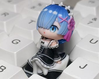 Re:Zero Ram, Rem, Emilia Chibi-Figura Keycap, Decoración de escritorio / Ajuste universal de teclas