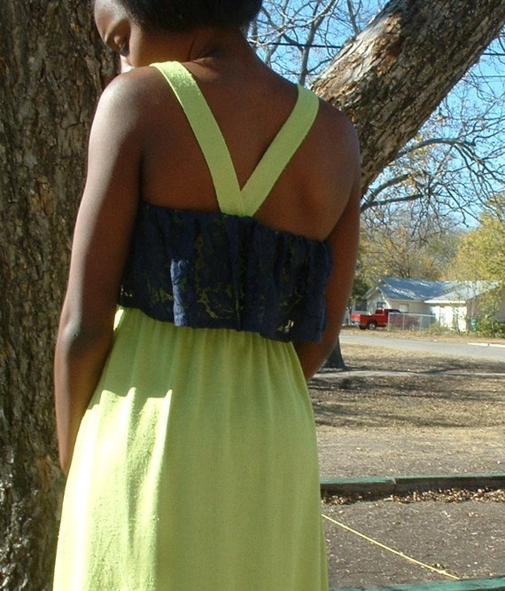 Lime Green Maxi Dress Full Skirt Ruffled Bottom Navy Blue Lace on Top Boho Chic Repurposed Fabrics - Etsy Lime Green Maxi Dress Full Skirt Ruffled Bottom Navy Blue Lace on Top Boho Chic Repurposed Fabrics - Etsy