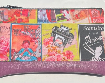 Vintage Sewing Posters Zipper Pouch: Sewing Notions, Advertisements. Dress Making, Tailoring.