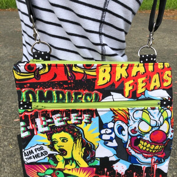 SALE Neon Zombies Crossbody Purse: Killer Clowns, Brains, Horror Fans.