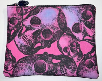 Pink Skulls Zipper Pouch: Spooky, Gothic, Bones.