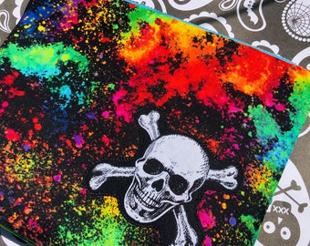 Skull and Graffiti Cosmetic Bag: Rainbow Galaxy, Makeup Bag, Zipper Pouch.