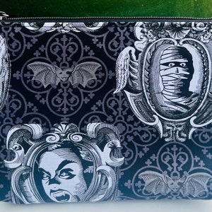 Horror Movie Monsters Makeup Bag: Frankenstein’s Monster, Dracula, Wolfman, The Mummy. Travel Bag, Cosmetic Bag.