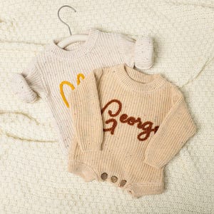 Personalized Baby Name Sweater, Newborn Sweater with Name, Hand-Embroidered Sweater, Custom Baby Name Sweater, First Birthday Gift