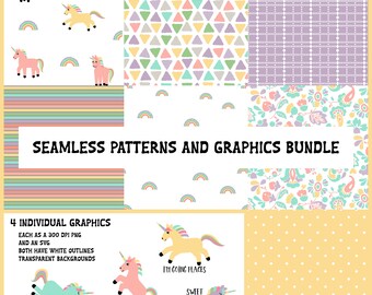 Unicorns Forever Seamless Patterns and Graphics Bundle for Baby Kids Toddlers