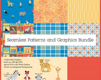 Tropicanimals Seamless Patterns and Graphics Bundle for Baby Kids Toddler