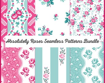 Seamless Pattern Bundle Absolutely Roses in Pink Teal Aqua