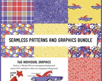 Fox in a Fast Car Seamless Patterns and Graphics Bundle for Baby Kids Toddler