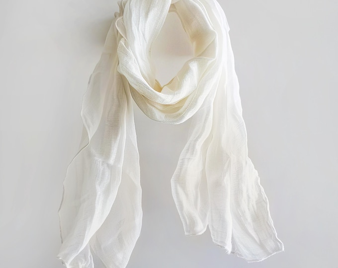 Linen scarf women white linen shawl summer scarf, linen headscarf cream scarf, lightweight scarf white, ladies scarf