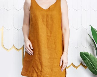 Tunique en pur lin dans des tailles personnalisées, robe tunique en lin bohème en tissu naturel d'été.