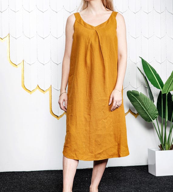 Custom Size Minimalist 100% Linen Summer Dress | Boho Linen Dress | Linen Sleeveless Dress | Linen Lounge Dress | Loose Fit Dress