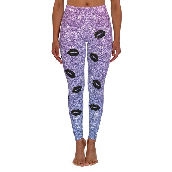 Purple Spandex, Purple Leggings, Wrestling Costume, Cosplay, Halloween Outfit, Bianca, Printed Lips, Sparkling Spandex, Purple Pants