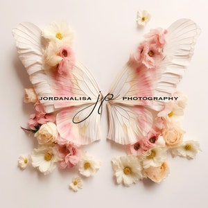 Fine Art Digital Backdrop Newborn Photography Composite Pink Baby Butterfly Wings Overlay