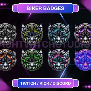 Twitch Biker Sub Badges | 8 Badges | Racer Badges | Discord Role Badges | Twitch/Kick Badges | Twitch Artwork.