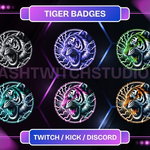 Zestaw 6 odznak Twitch Sub/bit z motywem tygrysa | Natychmiastowe pobranie | Stylowe | Z motywem zwierząt | Odznaki streamerów.