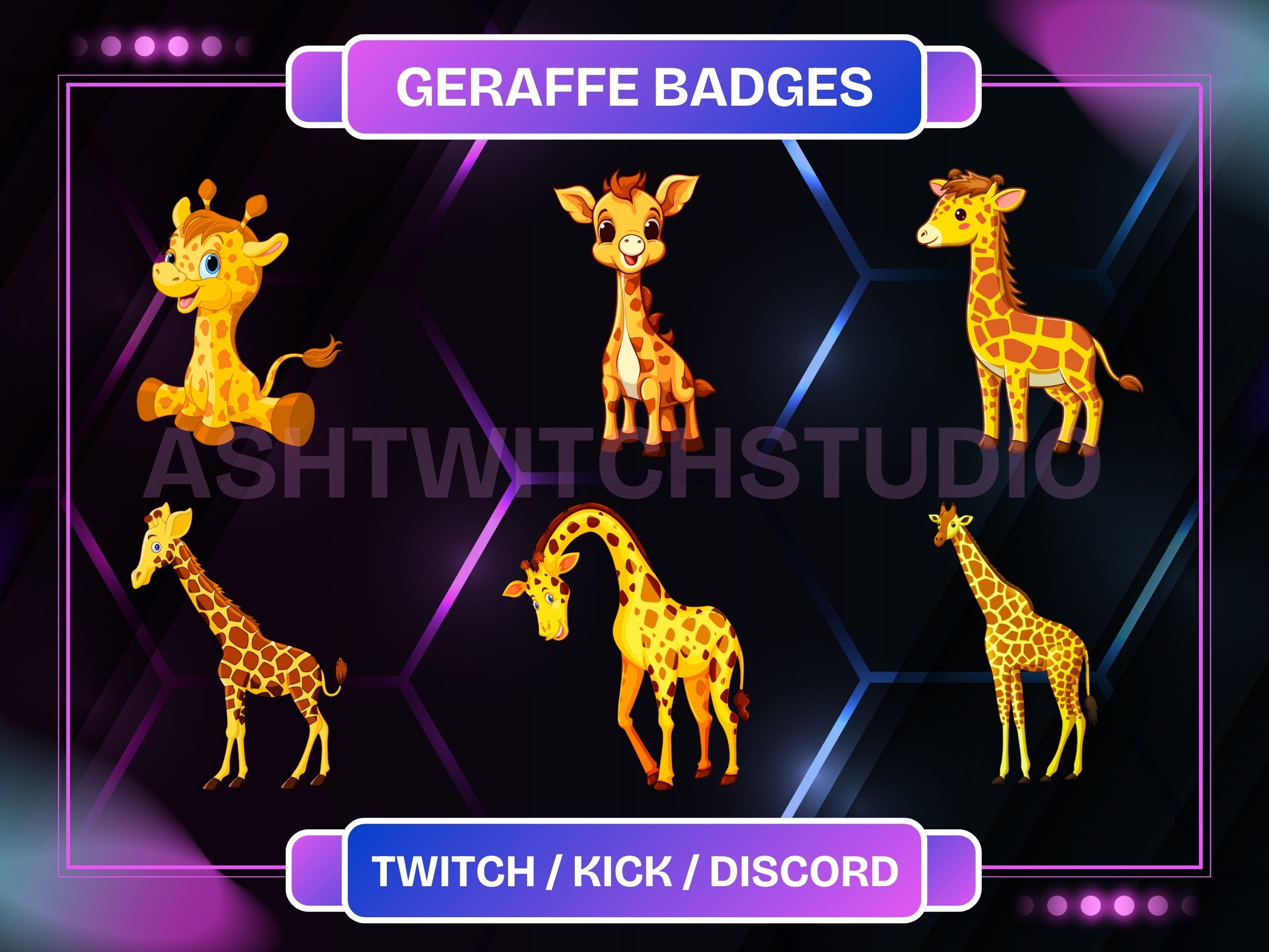 Twitch Giraffe Sub Badges For Twitch/Youtube/Discord (Sub/Bit Badges) - Instant Download! - Animal Badges.