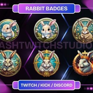 6 Twitch Subscription And Bit Badges | Rabbit | Instant Download | Stylish | Animal Badges | Channel Point | Streamer Badges.