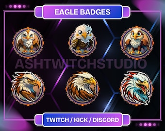 Twitch Eagle Sub Badges | Sub/Bit Badges For Twitch/Youtube Subscribers | Set Of 6 Bird Badges | Instant Download For Immediate Use.