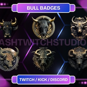 Bull Badges Set | Twitch Sub Badges | Sub/Bit Badges For Twitch, YouTube, And Discord | Animal Badges.