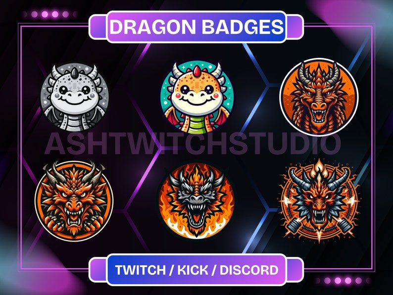 Dragon-themed Badges for Twitch Sub and Bit Badges Animal-inspired Sub ...
