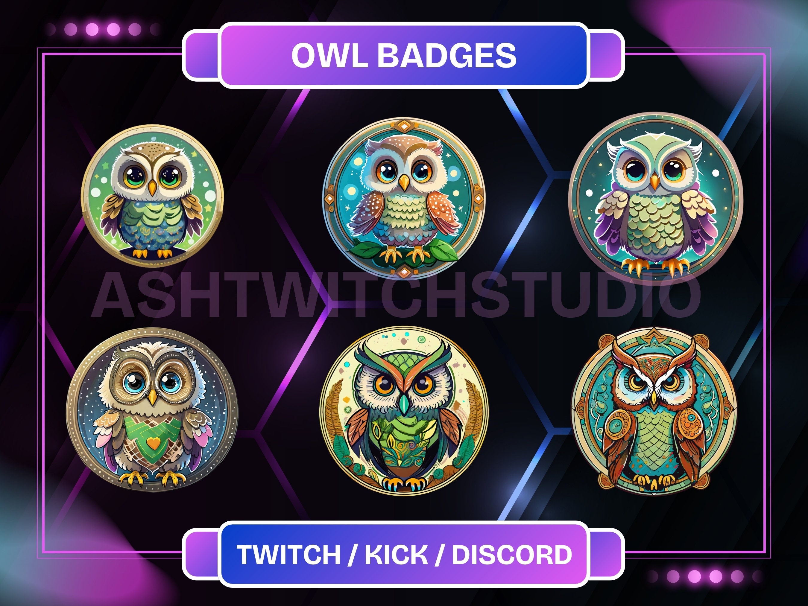 Owl Sub Badges | Twitch Sub Badges | Twitch Bird Badges | Instant Download | Gaming | Streaming Badg