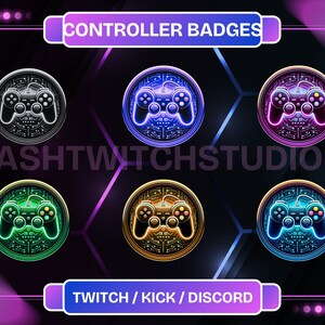 Controller-inspirerat märkeset (6x) för Twitch/YouTube/Discord | Bitikoner | Twitch-konsolemblem | Discord-roller |
