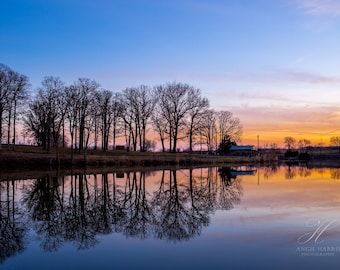 Sunset Photography Print with Tree Reflection in Lake - Nature Prints - Lake House Decor - Tree Wall Art  - Housewarming Gift