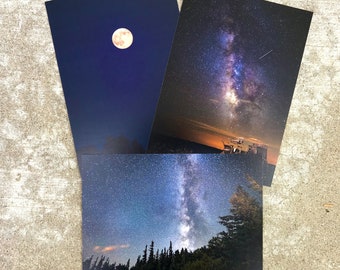 Night Sky Postcard Pack - Set of 3 Postcards - Full Moon and Celestial Cards - Snail Mail - Pen Pal Letter Writing Supplies