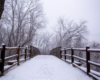 Winter Scene Photography Print - Bridge and Trees Covered in Snow - Winter Landscape - Snow Scene Nature Photography  - Winter Wall Art