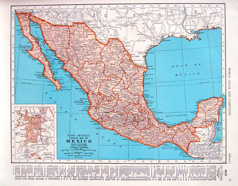 1944 Vintage Map Mexico Map Central America Map 2 Sided World Atlas Book Page 11 X 14