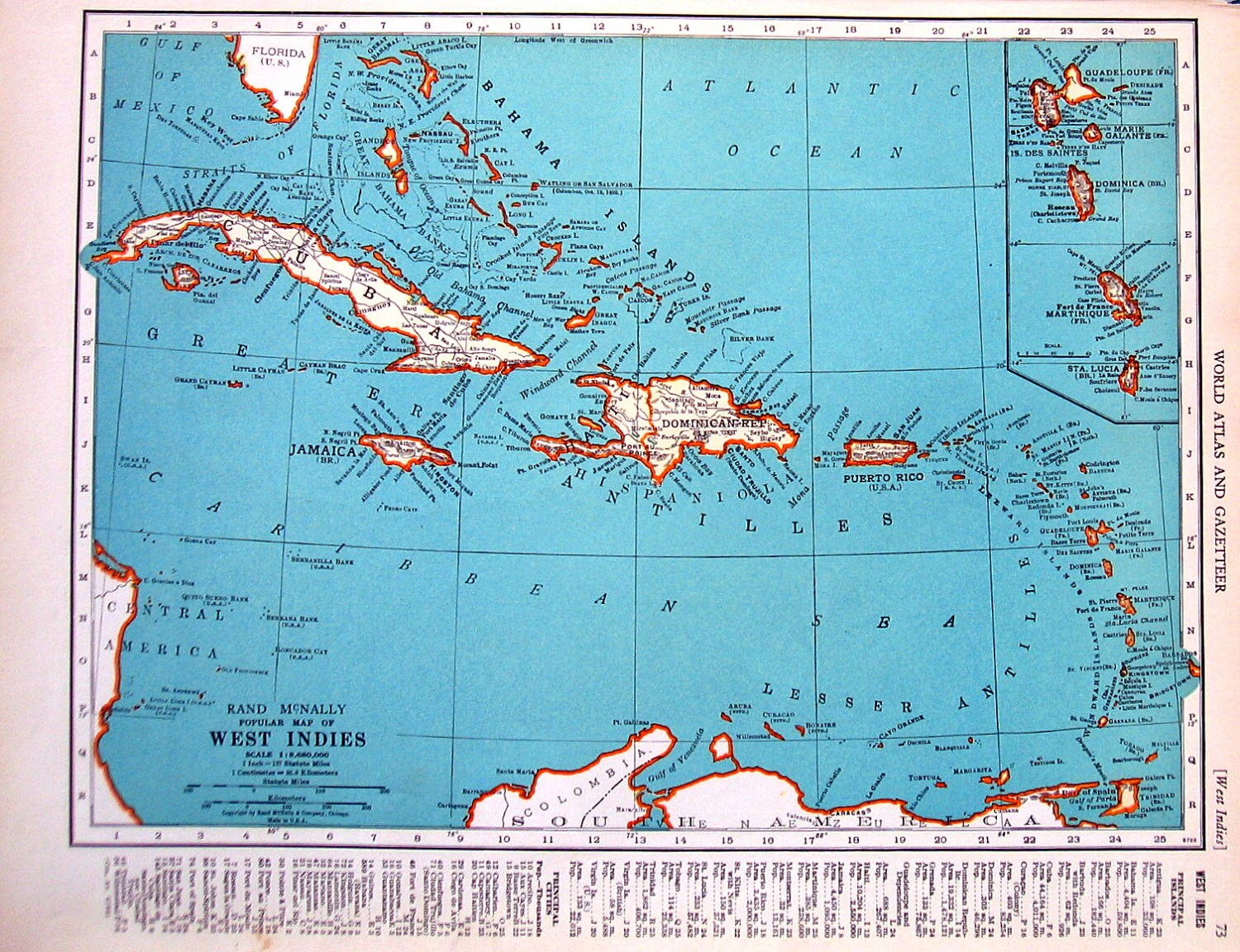Map of the West Indies Popular Map of Cuba 1937 Vintage | Etsy