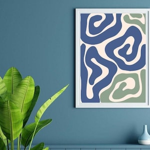 不可解な抽象壁画 - Affiche moderne colorée éclectique bleu vert.ペインチュール・ボエーム。モダンな装飾。瞬時に充電