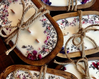 Rustic Farmhouse Soy Candle: Organic Oils, Wooden Bowl