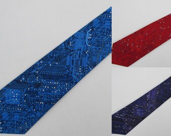 Circuit Board Mens Necktie Electronic Components Technology Blue Neck Tie