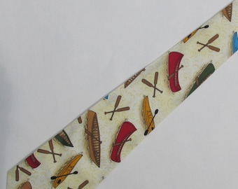 Canoes and Kayaks Cream Necktie, Kayak Tie, Kayak Necktie, Canoe Tie, Canoe Necktie, Canoeing Tie