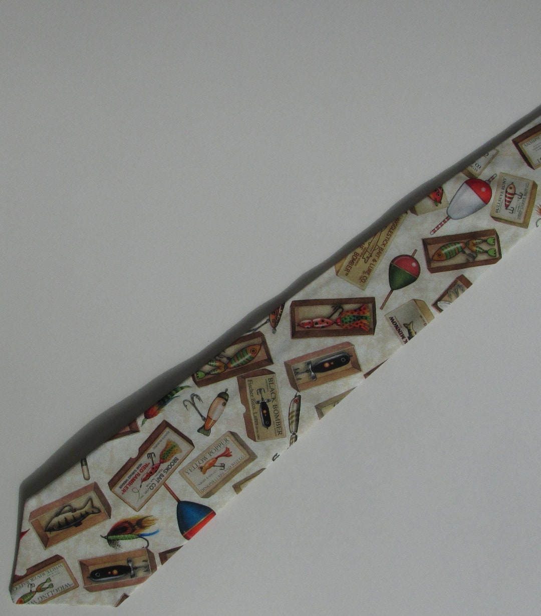 Beige Fishing Lure Necktie Fishing Tie Fishing Necktie Fish Etsy