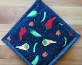 Multi Colored Peppers Potholders Handmade Fabric Kitchenware