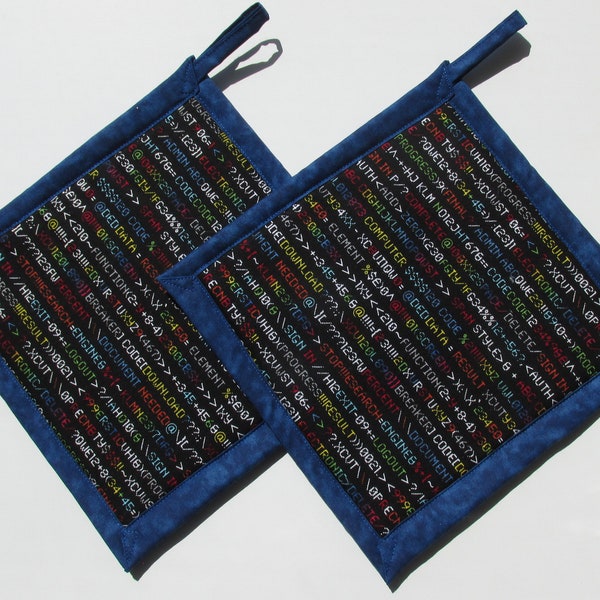 Computer Coding Blue Potholders,  Computer Science Teacher Gift, Geek Gift, Geeky Gift